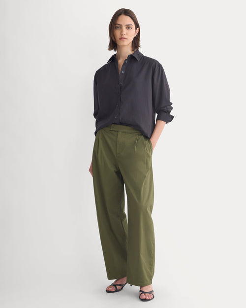 Barrel-Leg Pant in Organic Cotton Sateen | Olive Night