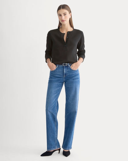 Boxy Henley in Cozy Waffle | Black