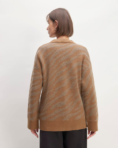 The Alpaca Tiger Jacquard Cardigan | Camel / Medium Brown