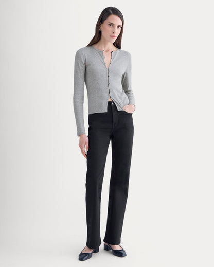 Luxe Rib Button-Up Top | Heathered Light Grey