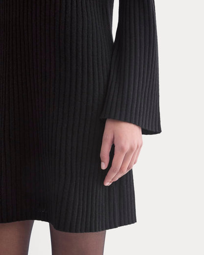 Cashmere Long-Sleeve Mini Dress | Black