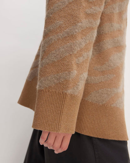 The Alpaca Tiger Jacquard Cardigan | Camel / Medium Brown