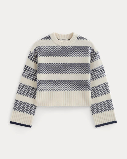 Nordic Cropped Boxy Crew in Luxe Merino | Bone/True Navy
