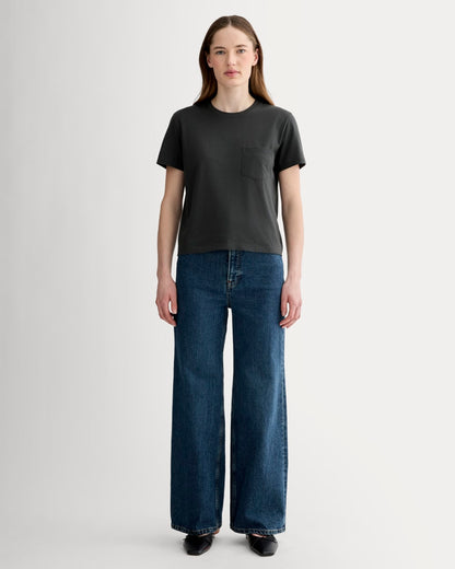 The Box-Cut Tee in Essential Cotton | Washed Black | Pocket