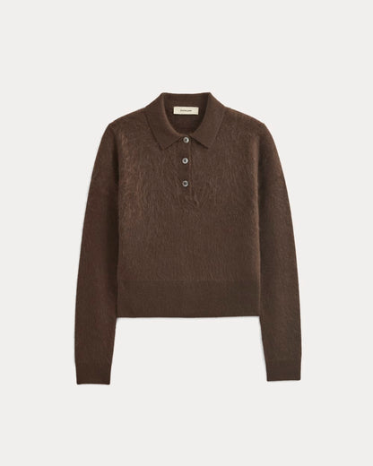Lush Cashmere Cropped Polo Sweater | Raven