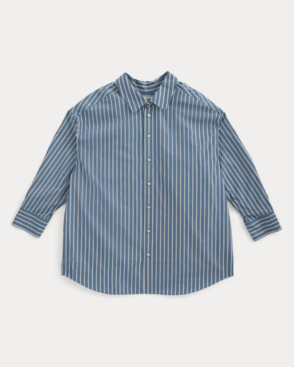 Back-Tie Oversized Shirt in Washed Poplin | Dutch Blue / Bone