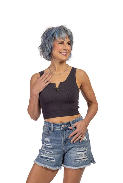 Women's Ribbed Button Detail Bralette