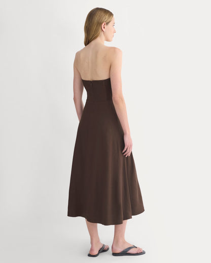Strapless Dress in Stretch Linen | Dark Brown