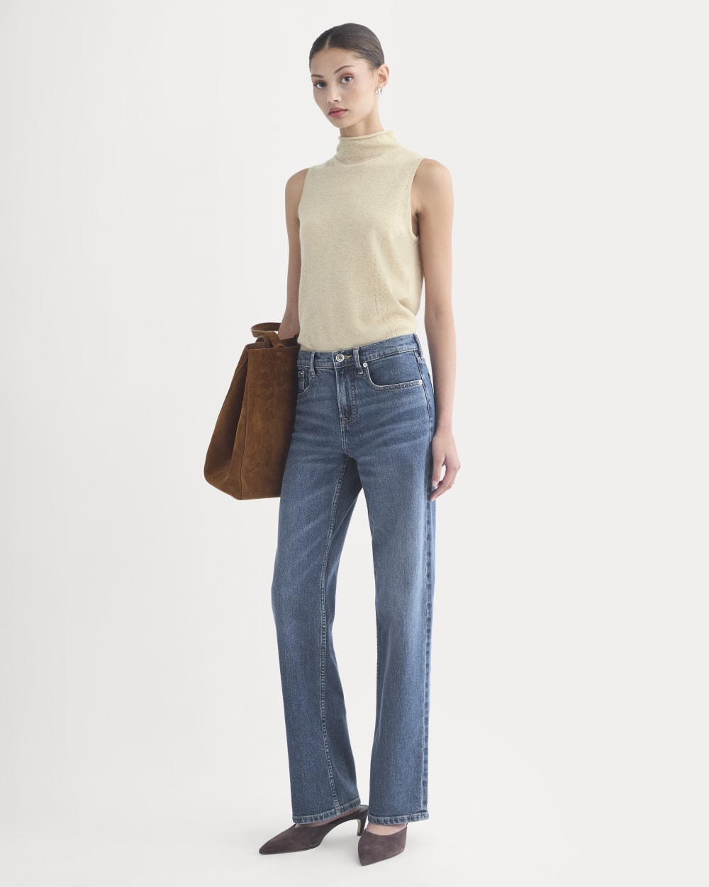 Cashmere Funnel-Neck Tank | Heather Light Camel