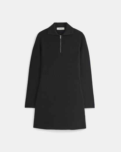 Knit Quarter-Zip Polo Dress | Black