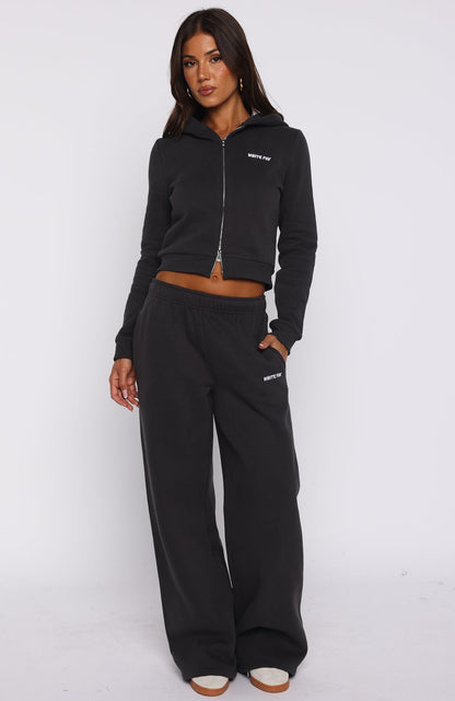 Comfy And Cute Slim Zip Front Hoodie Charcoal